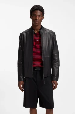 Slim-Fit Jacke aus genarbtem Leder