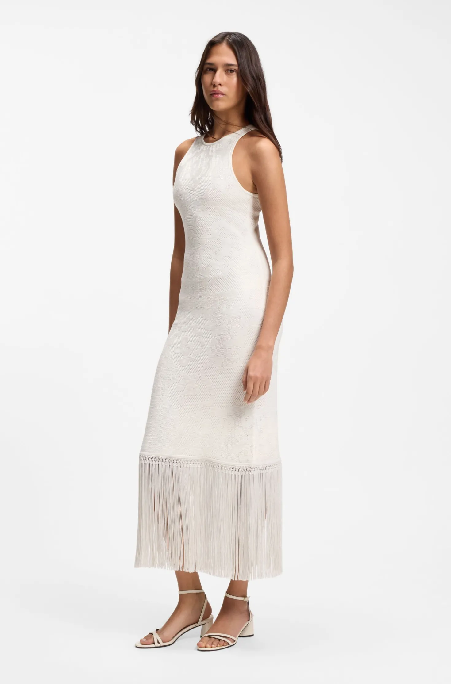 Slim-Fit Kleid mit floralem Muster und Fransen-Saum
