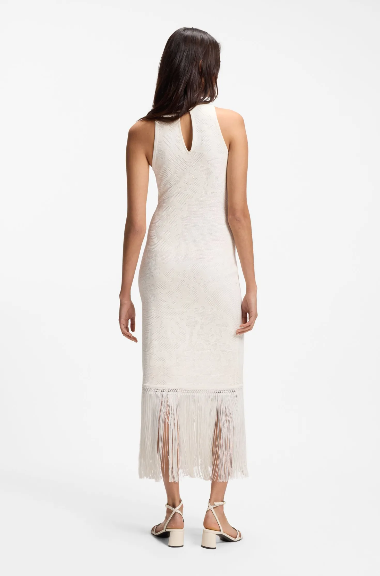 Slim-Fit Kleid mit floralem Muster und Fransen-Saum