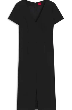 Slim-Fit Midikleid aus Stretch-Gewebe mit V-Ausschnitt