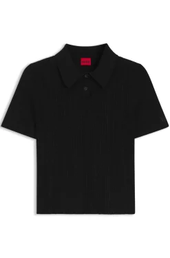 Slim-Fit Pullover mit Polokragen und Rippstruktur