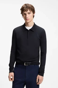 Slim-Fit Strick-Poloshirt mit Logo auf der Rückseite