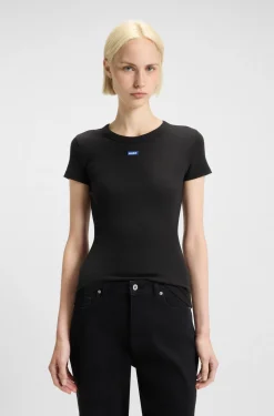 Slim-Fit T-Shirt aus gerippter Stretch-Baumwolle mit Logo