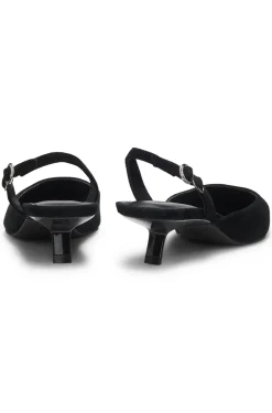 Slingbacks aus Veloursleder mit Pfennigabsatz