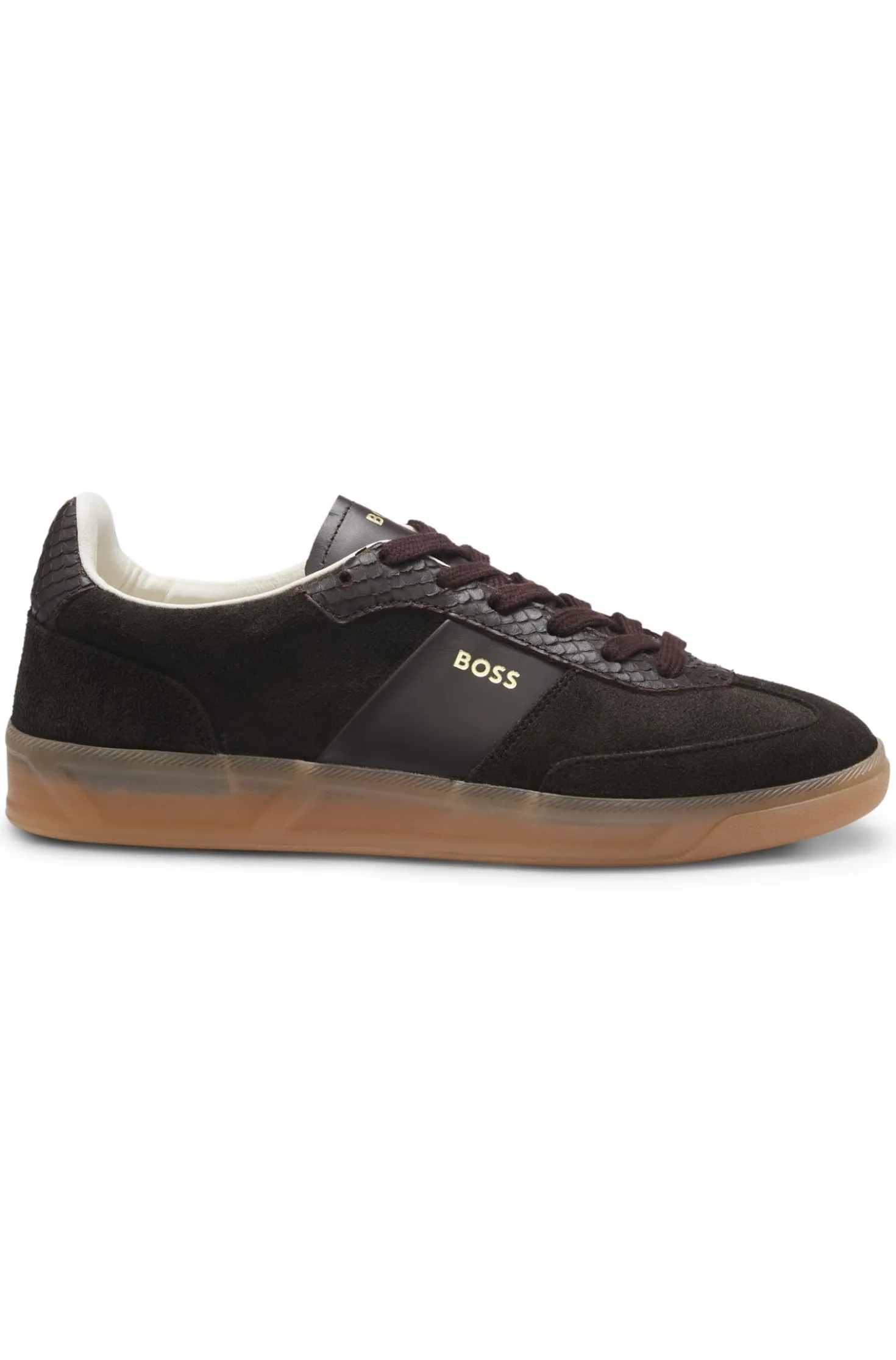 Sneakers aus Leder und Veloursleder mit Details im Python-Print