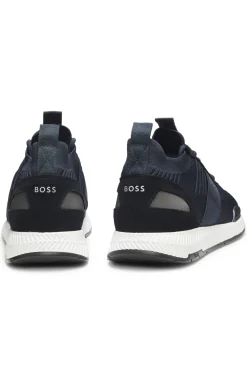 Sneakers aus verschiedenen Materialien mit gestricktem Obermaterial und Veloursleder-Details