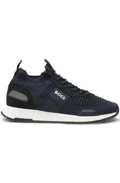 Sneakers aus verschiedenen Materialien mit gestricktem Obermaterial und Veloursleder-Details