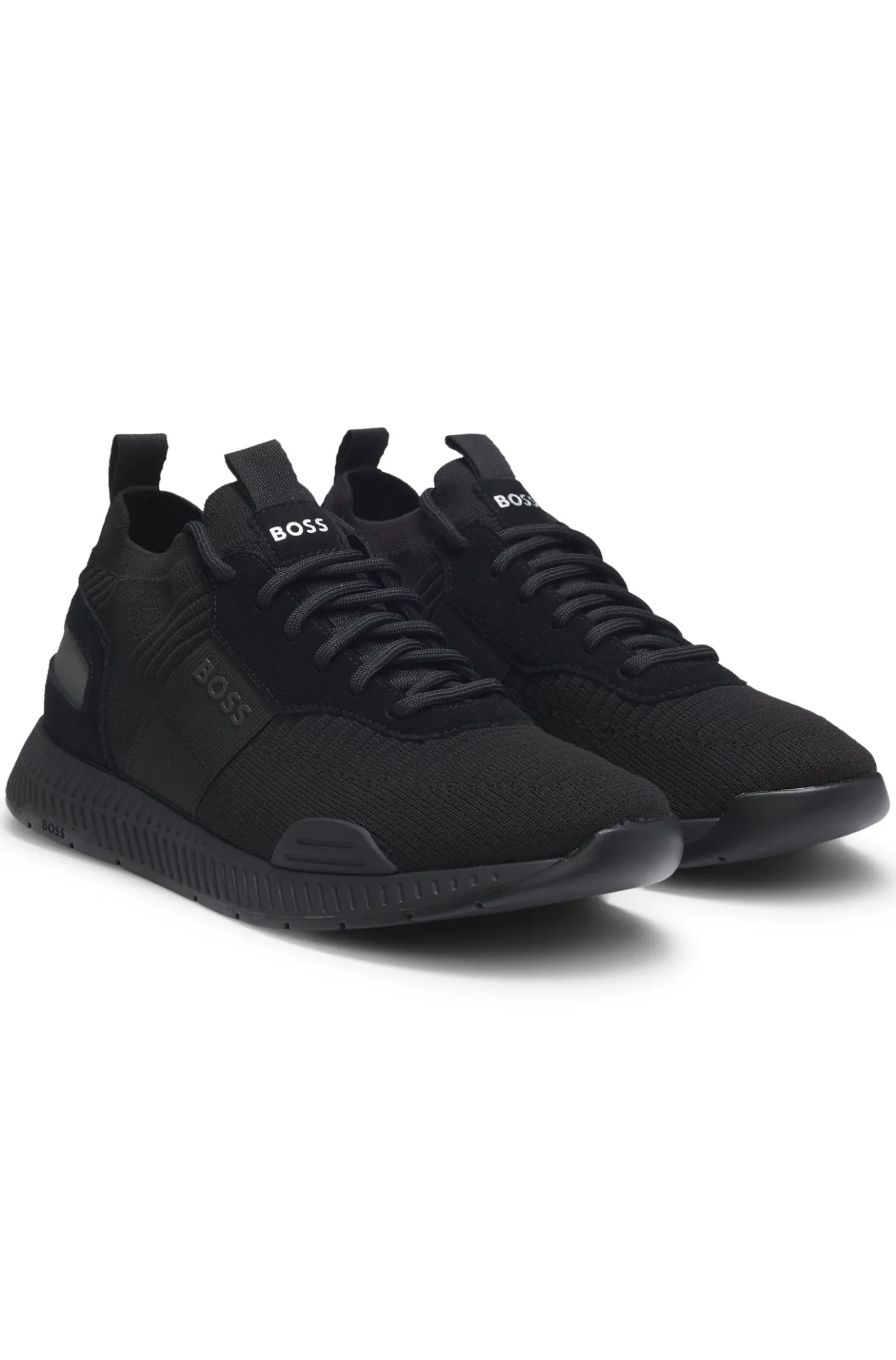 Sneakers aus verschiedenen Materialien mit gestricktem Obermaterial und Veloursleder-Details