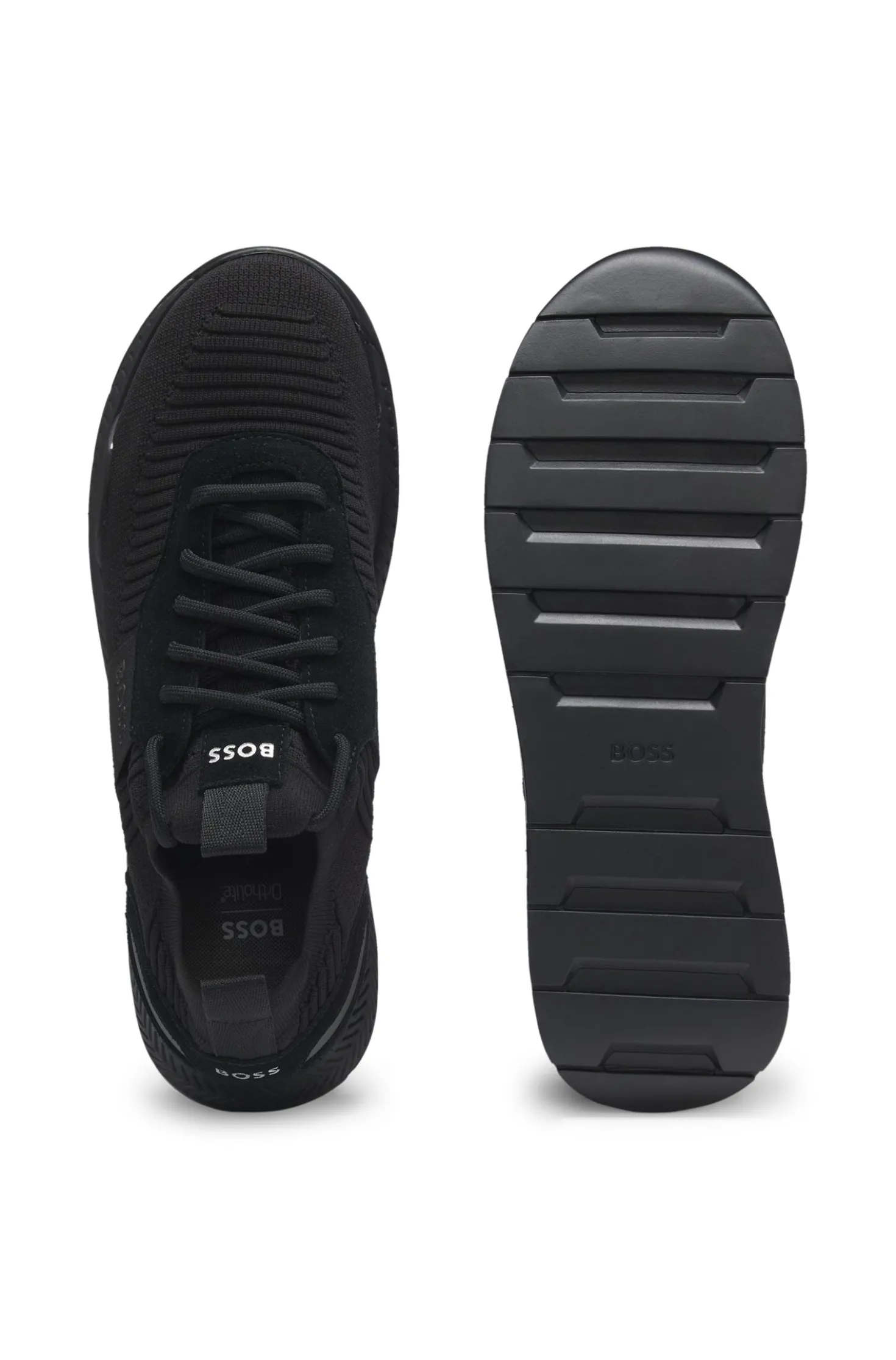 Sneakers aus verschiedenen Materialien mit gestricktem Obermaterial und Veloursleder-Details