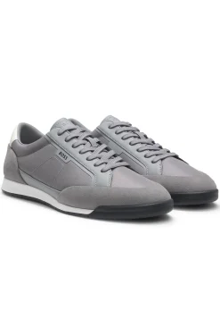 Sneakers mit Veloursleder-Besatz und gerippter Sohle