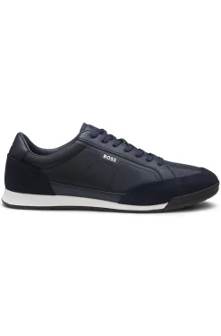 Sneakers mit Veloursleder-Besatz und gerippter Sohle