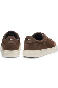 Sneakers mit Veloursleder-Details und Schnürung