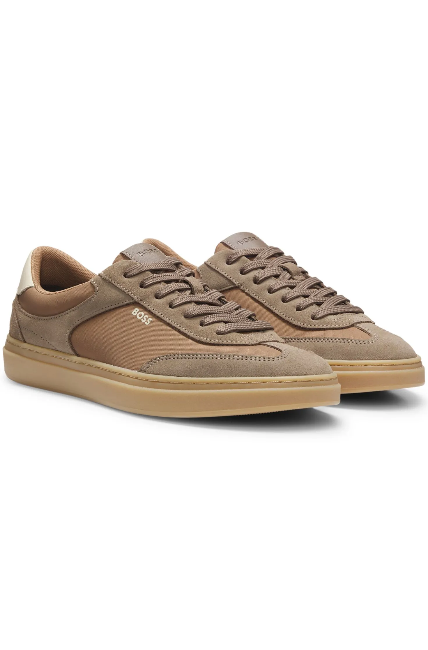 Sneakers mit Veloursleder-Details und Schnürung