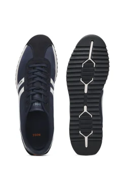 Sneakers mit Veloursleder-Imitat-Details und Logo