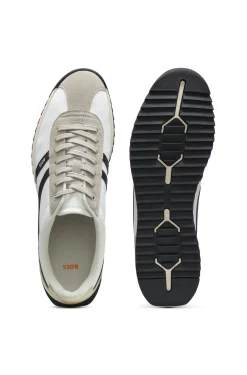 Sneakers mit Veloursleder-Imitat-Details und Logo