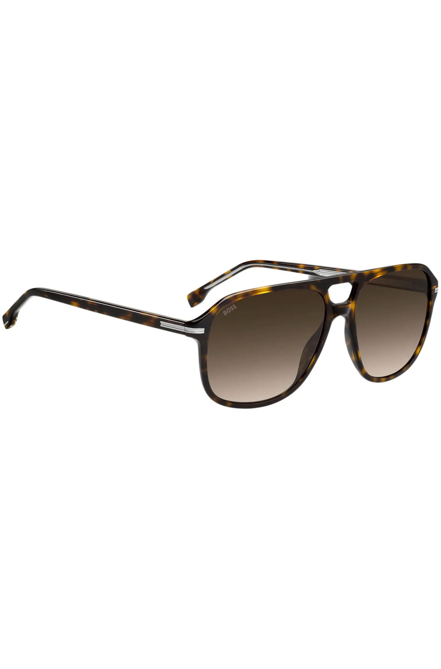 Sonnenbrille aus Acetat mit Havanna-Muster und silberfarbenen Details