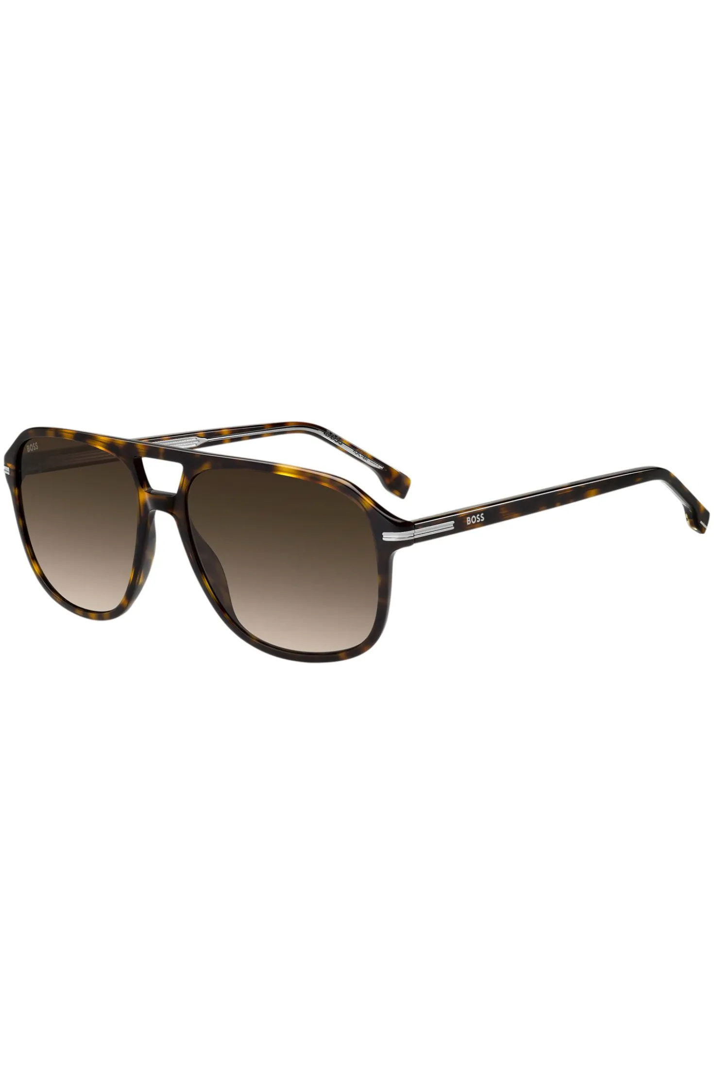 Sonnenbrille aus Acetat mit Havanna-Muster und silberfarbenen Details