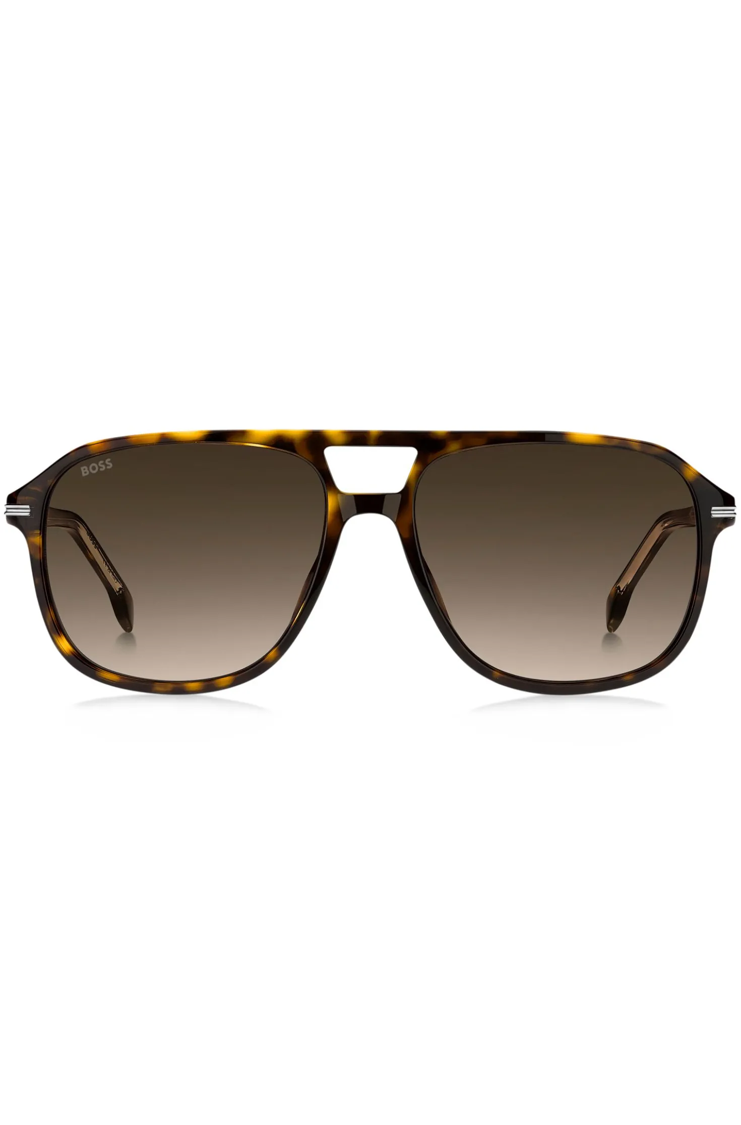 Sonnenbrille aus Acetat mit Havanna-Muster und silberfarbenen Details
