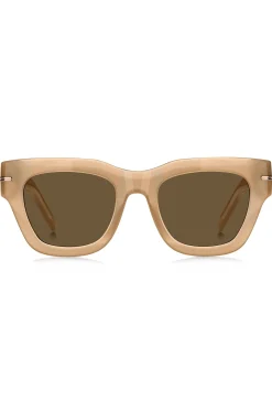 Sonnenbrille aus beigem Acetat mit charakteristischen goldfarbenen Details