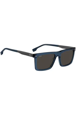 Sonnenbrille aus blauem Acetat mit gemusterten Carbonfaser-Bügeln