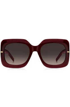 Sonnenbrille aus burgunderrotem Acetat mit goldfarbenen Scharnieren