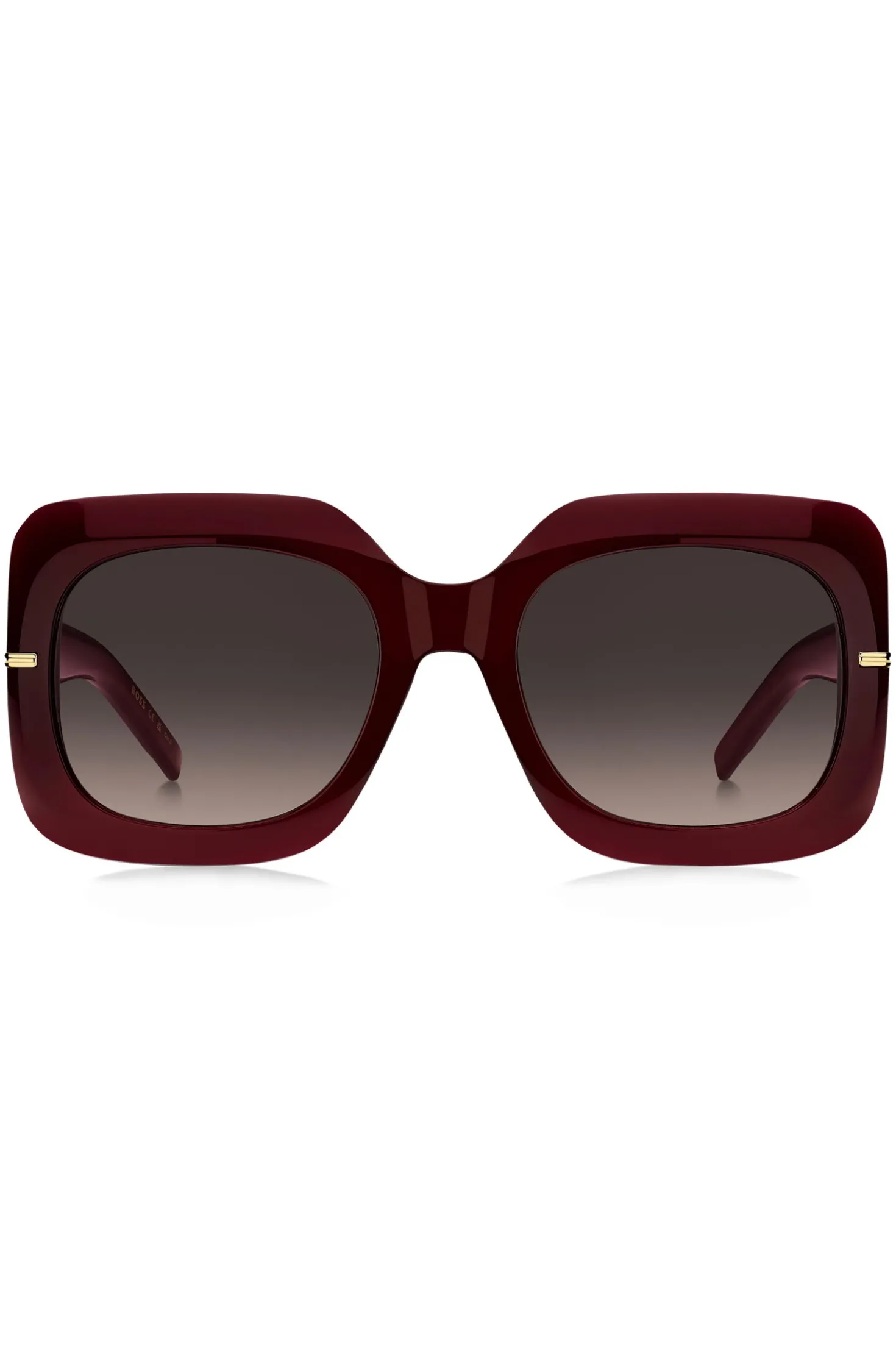 Sonnenbrille aus burgunderrotem Acetat mit goldfarbenen Scharnieren
