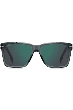 Sonnenbrille aus grauem Acetat mit silberfarbenen Details
