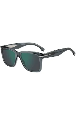 Sonnenbrille aus grauem Acetat mit silberfarbenen Details