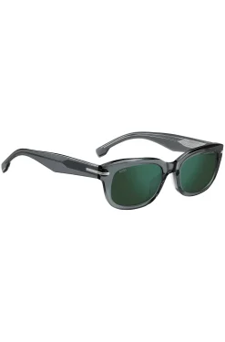 Sonnenbrille aus grauem Acetat mit grünen Gläsern