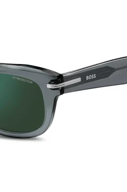 Sonnenbrille aus grauem Acetat mit grünen Gläsern