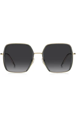 Sonnenbrille aus grauem Acetat und goldfarbenem Edelstahl