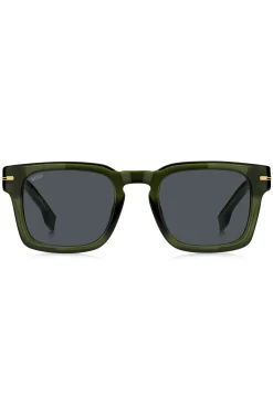 Sonnenbrille aus grünem Acetat mit goldfarbenen Metalldetails