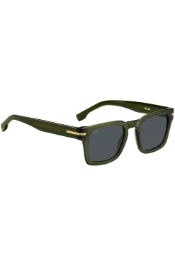 Sonnenbrille aus grünem Acetat mit goldfarbenen Metalldetails