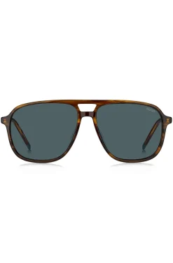 Sonnenbrille aus hornfarbenem Acetat mit Doppelsteg