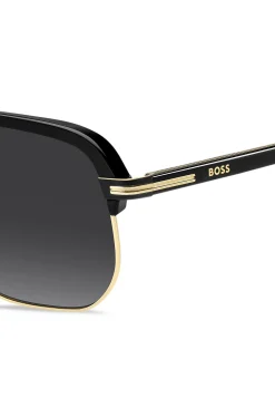 Sonnenbrille aus Metall und schwarzem Acetat mit Doppelsteg