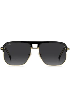 Sonnenbrille aus Metall und schwarzem Acetat mit Doppelsteg