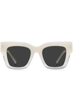 Sonnenbrille aus opalfarbenem Acetat mit charakteristischen Metalldetails