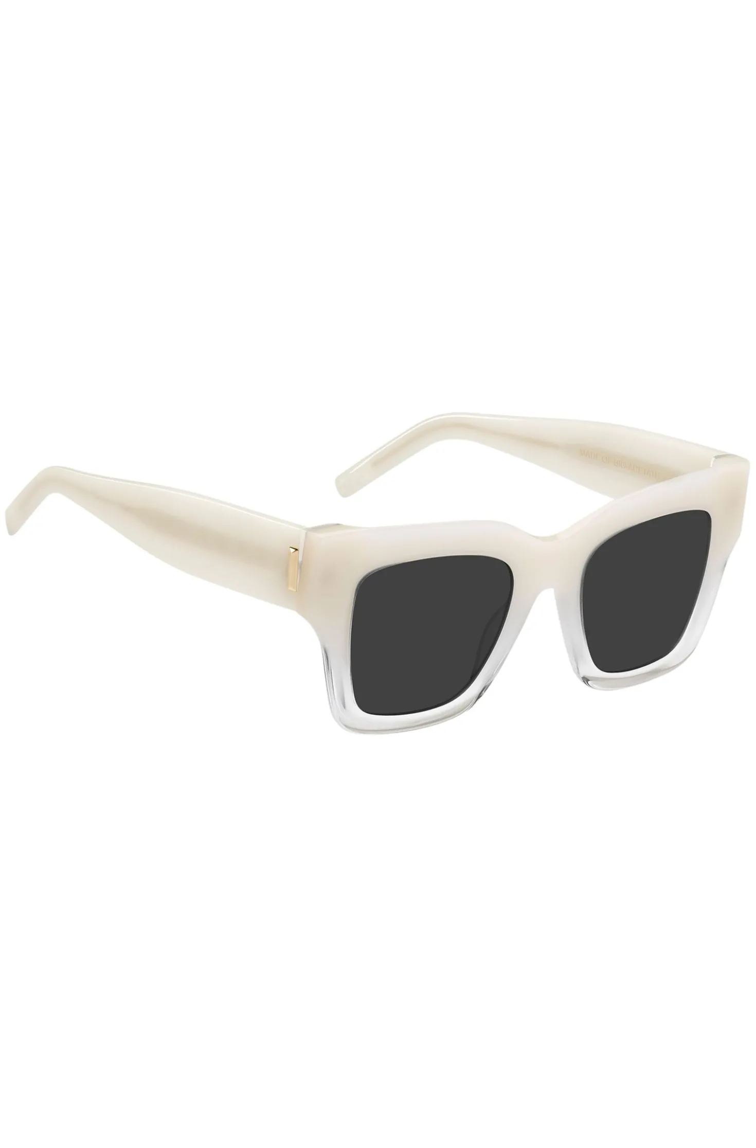 Sonnenbrille aus opalfarbenem Acetat mit charakteristischen Metalldetails