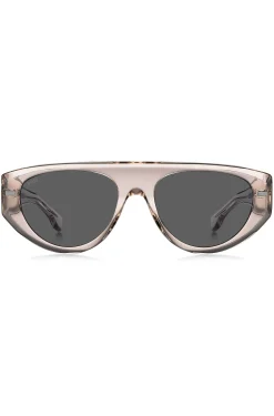 Sonnenbrille aus rosa durchscheinendem Bio-Acetat mit gemusterten Nieten