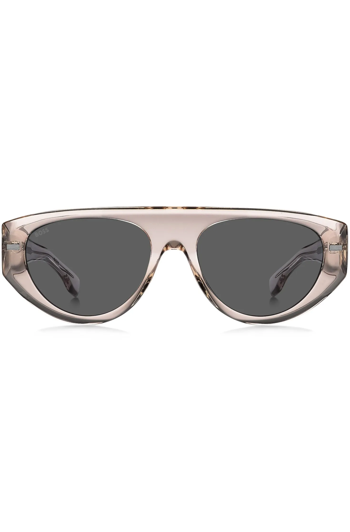Sonnenbrille aus rosa durchscheinendem Bio-Acetat mit gemusterten Nieten