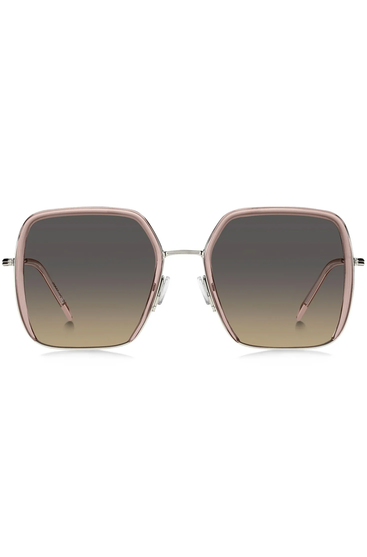 Sonnenbrille aus rosafarbenem Acetat mit silberfarbenem Edelstahl