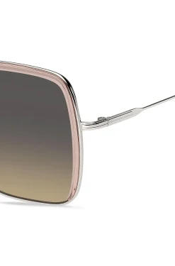 Sonnenbrille aus rosafarbenem Acetat mit silberfarbenem Edelstahl