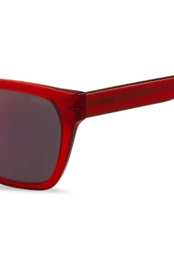 Sonnenbrille aus rotem Acetat mit Bügeln in Dégradé-Optik