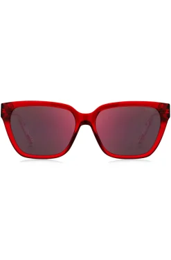 Sonnenbrille aus rotem Acetat mit Bügeln in Dégradé-Optik
