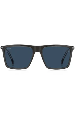 Sonnenbrille aus schwarzem Acetat mit Streifen-Bügeln