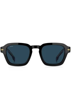Sonnenbrille aus schwarzem Acetat mit goldfarbenen Details