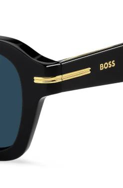 Sonnenbrille aus schwarzem Acetat mit goldfarbenen Details
