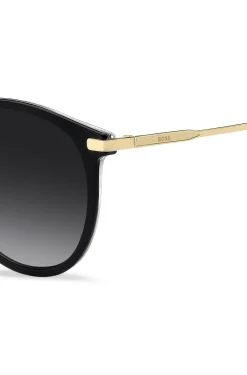 Sonnenbrille aus schwarzem Acetat mit goldfarbenen Bügeln
