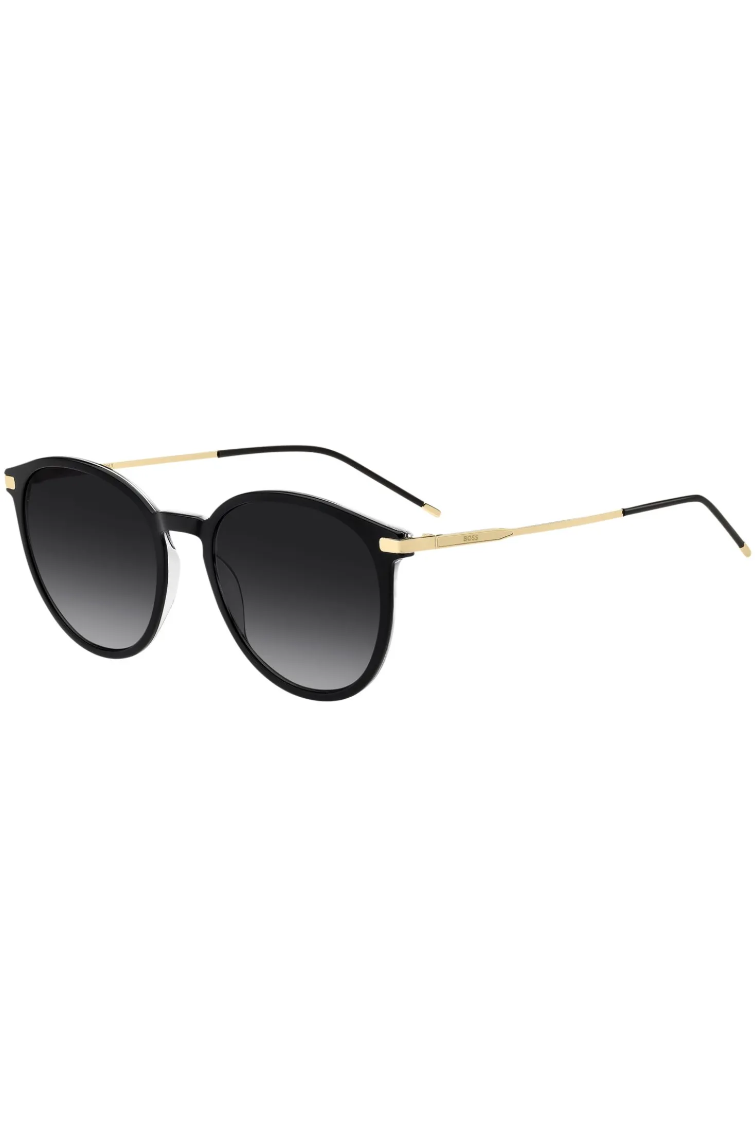 Sonnenbrille aus schwarzem Acetat mit goldfarbenen Bügeln