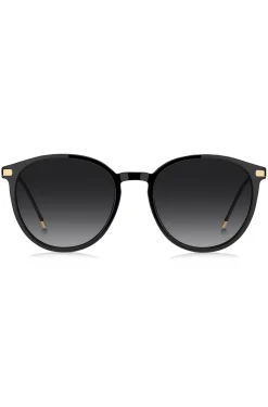 Sonnenbrille aus schwarzem Acetat mit goldfarbenen Bügeln
